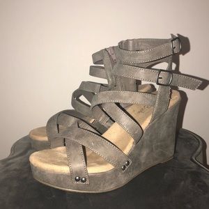 Gray Strappy Wedges
